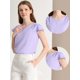 thumbnail image 2 of Camiseta Manga Tulipán Cuello En V Básico Para Mujer Allegra K Lila S, 2 of 5