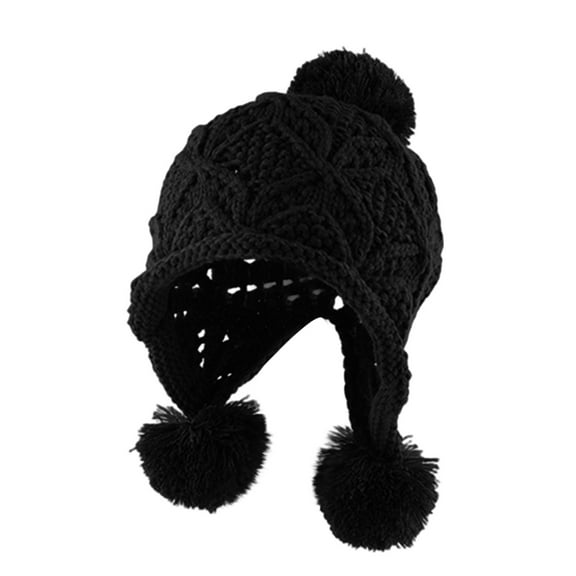 ZQUUVOU Unisex Winter Solid Knit Beanie Outdoor Cycling Cap Casual Sporty Cold Weather Headwear with Pom Pom Black