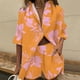 thumbnail image 1 of VISgogo, conjunto de ropa para mujer, patrón de hojas/flores, cuello de solapa, camisa de manga corta con botones, pantalones cortos de cintura elástica a juego VISgogo moda, 1 of 2
