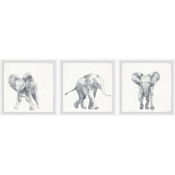 Marmont Hill Baby Elephant Walk Triptych Walmart Com Walmart Com