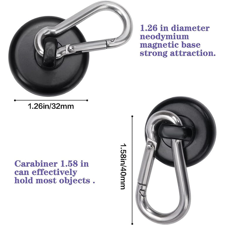 Carabiner Magnetic Hooks, 100LBS Strong Black Magnetic Hooks Heavy Duty  with Swivel Carabiner Hook, Great for Hanging for Cruise, Garage, Kitchen