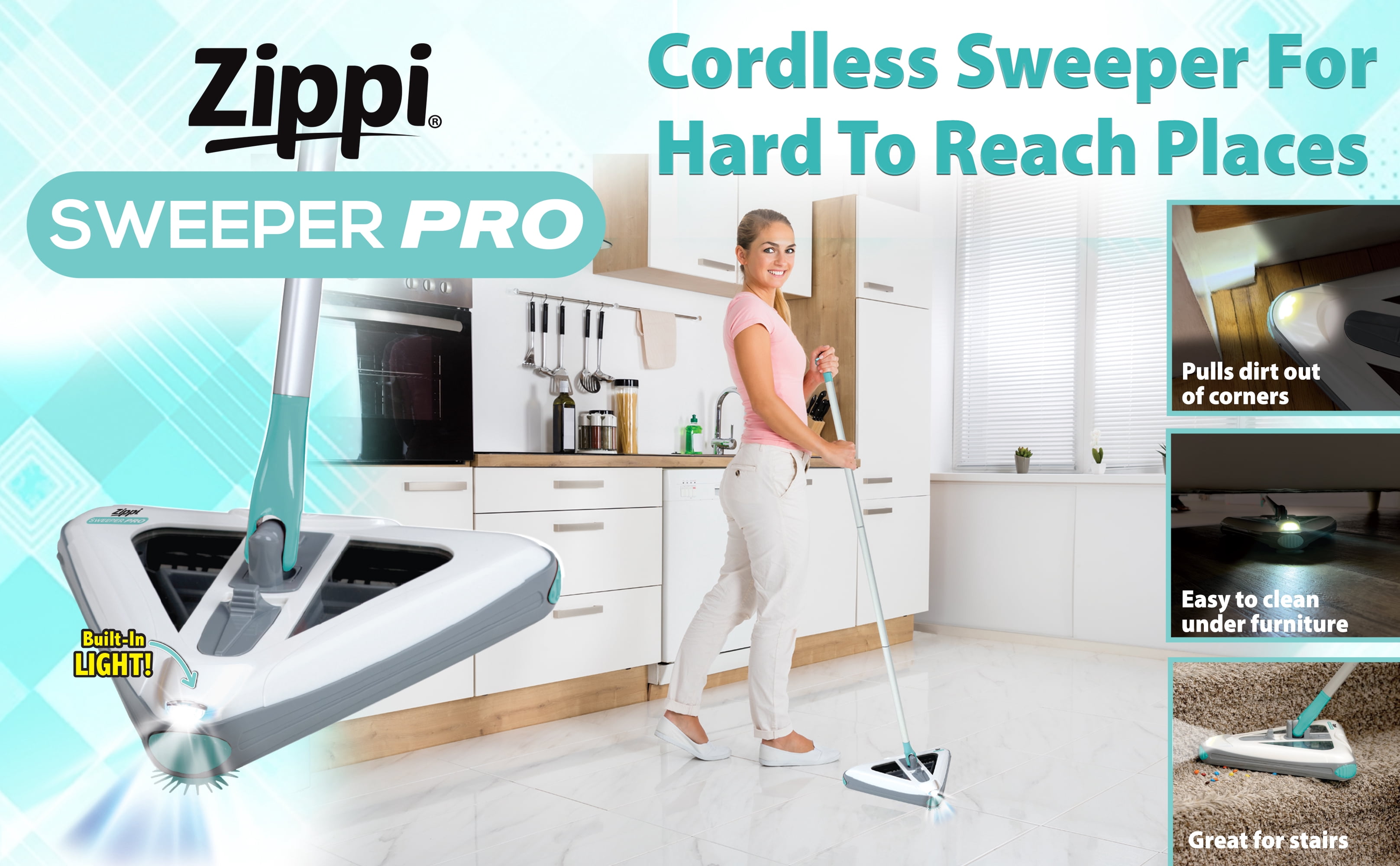 Zippi Sweeper Pro - Lightweight Sweeper, Perfect for Hardwood and