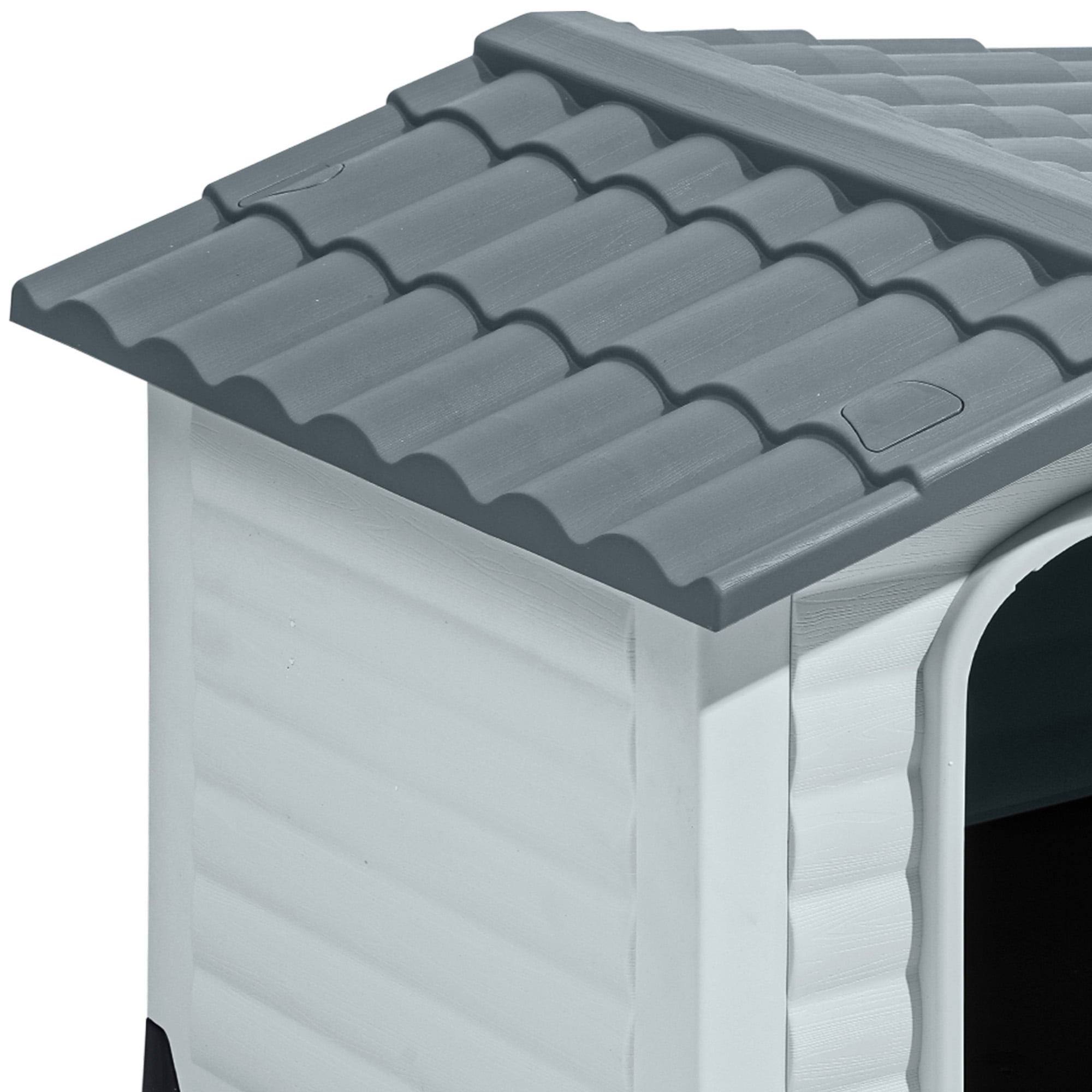 Uforic 43.7"Large Waterproof Plastic Dog House with Porch & Cushion, Outdoor Indoor Double Door Doghouse,Gray,43.7"L x 33"W x 31.6"H