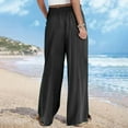 thumbnail image 5 of Casual Baggy Pants for Women Wide Leg Loose Palazzo Pants with Pocket Drawstring Elastic Waist Side Slit Lounge Trousers, Gray, M, 5 of 6