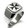 thumbnail image 1 of Stainless Steel Maltese Cross Engraved Square Flat Top Biker Style Polished Signet Ring, 1 of 1
