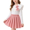 thumbnail image 2 of Mifsaly 2 Piece Skirt Sets for Girls Long Sleeve Ribbed Ruffle Tops with Bowknot and Pleated Skirts Toddler Kids Cute Casual School Fall Winter Outfits, 2 of 8