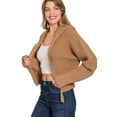 thumbnail image 2 of Zenana Ribbed Collared Zip Up Sweater Cardigan, 2 of 4