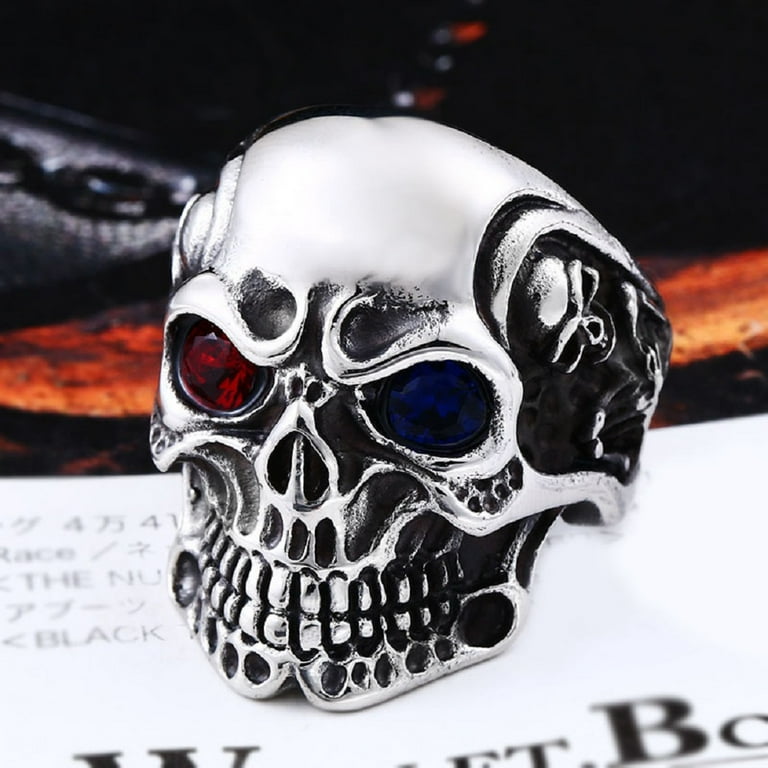 Skull Ring For Men, Vintage Pirate Crossed Swords Skull Head Ring, Punk Rock Skull Totem Ring, Gothic Pirate Skull Amulet Ring, Halloween Ring Biker, Viking Skull Jewellery Gift, 21.4, NO