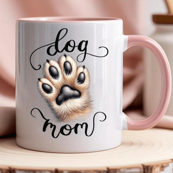1pc Dog Mom Ceramic Mug with Paw Print Bone Handle Pink Coffee Tea Cup Freeze hot Cold Drinks Cute Dog Lovers Pet Owners Office Camping Use Ceramic Te