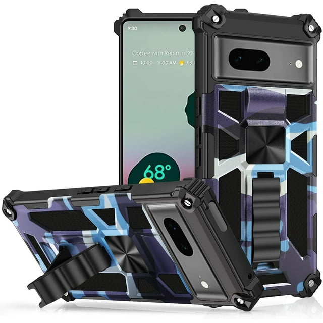 GFDYREE pour Google Pixel 7 Étui, Qualité Militaire, étui Testée contre les Chutes, Support Intégré Compatible avec Support Magnétique pour Voiture, Étui de Protection Complète pour Pixel 7 2022 Camouflage Bleu Clair