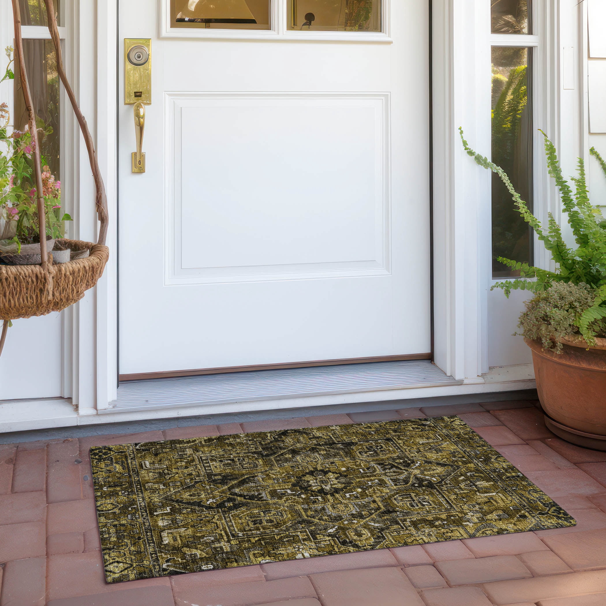 Addison Rugs Chantille Indoor/Outdoor Traditional Oriental Brown Washable Rectangle Rug, 1'8" x 2'6"