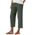 thumbnail image 3 of QATAINLAV Womens 2025 Summer Cotton Linen Beach Pants Casual Button High Waisted Capris Pant Solid Color Wide Leg Cropped Work Pants with Pockets Army Green L 90% off Clearance Sale, 3 of 7
