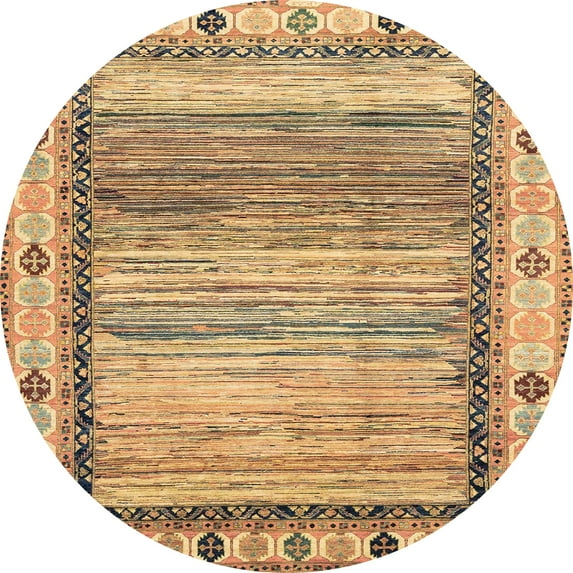 Ahgly Company Machine Washable Indoor Round Abstract Light Brown Area Rugs, 4' Round