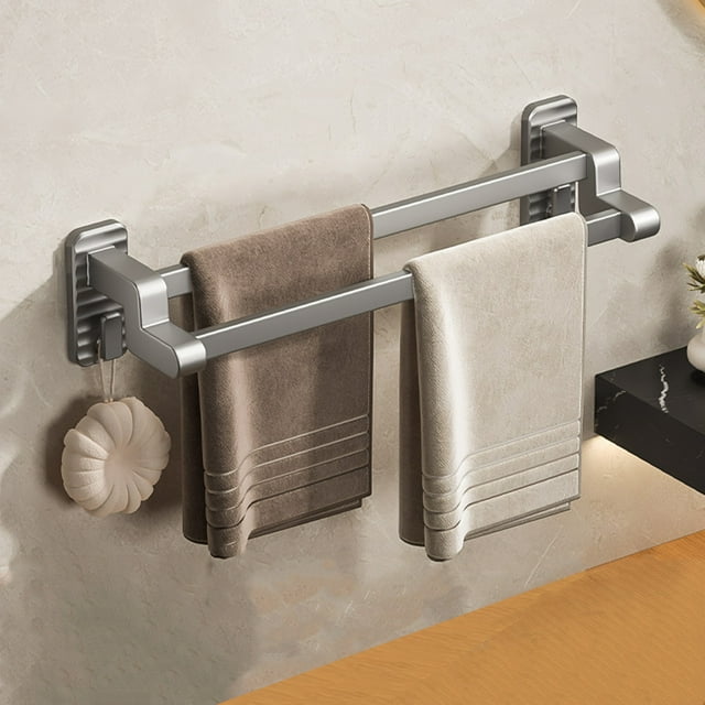 Xihbxyly Zapatero de Baño, Diseño de Pared Sin Perforaciones, Altura Ajustable, Toallero Versátil, Acero Inoxidable, Multiusos, Negro/Gris/Beige, 50 X 12 X 9 Cm