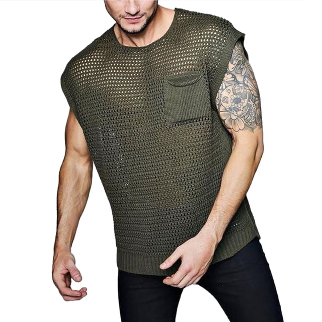 Camisetas sin mangas para hombre, diseño de malla, chaleco sin mangas de color puro, lavado a máquina para citas en casa