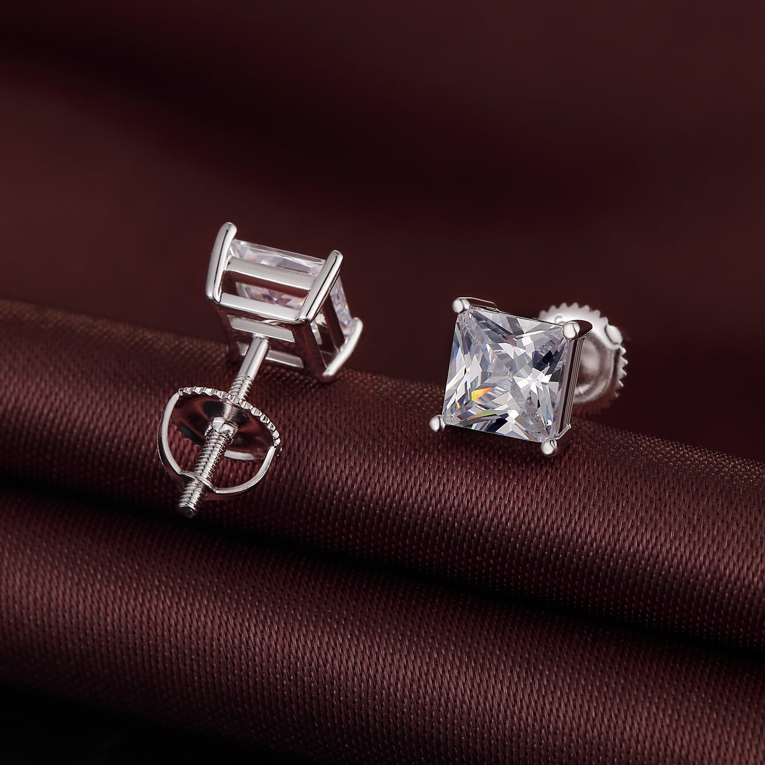 Jiamiaoi 18k White Gold Plated Simulated Diamond Stud Earrings Screw Back Sterling Silver Cubic Zirconia Stud Earrings Set 4 Millimeters-8 Millimeters