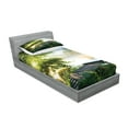 thumbnail image 2 of Ambesonne Nature Fitted Sheet & Pillow Sham Set, Fishing Pier by River, Twinxl, Green Blue White, 2 of 2