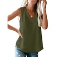 thumbnail image 3 of Camiseta de mujer Encaje Cuello en V Sin mangas Blusa informal Top de verano, Verde, XL tholdsy AP001334-19, 3 of 7