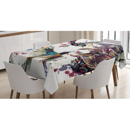 

Hummingbird Tablecloth Art Lily Flowers Birds and Color Splashes in Watercolor Painting Style Rectangular Table Cover for Dining Room Kitchen Decor 52 X 70 Orange and Blue by Ambesonne