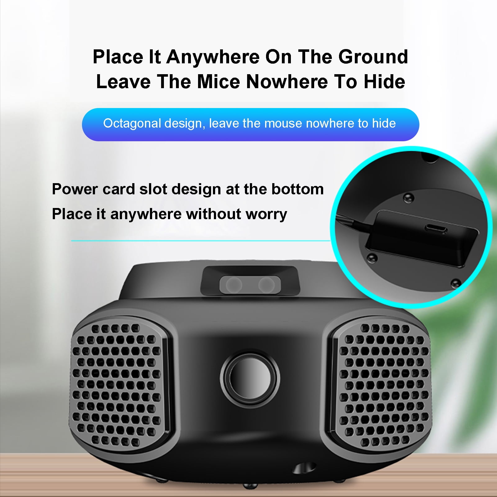 BIMZUC Ultrasonic Mice Repellent 360° Rat Deterrent Device with 4 Modes 25-50kHz Versatile Indoor Pest Repeller for Home Basement Garage, Black, US Plug (5.51 inches / 14.00 cm)