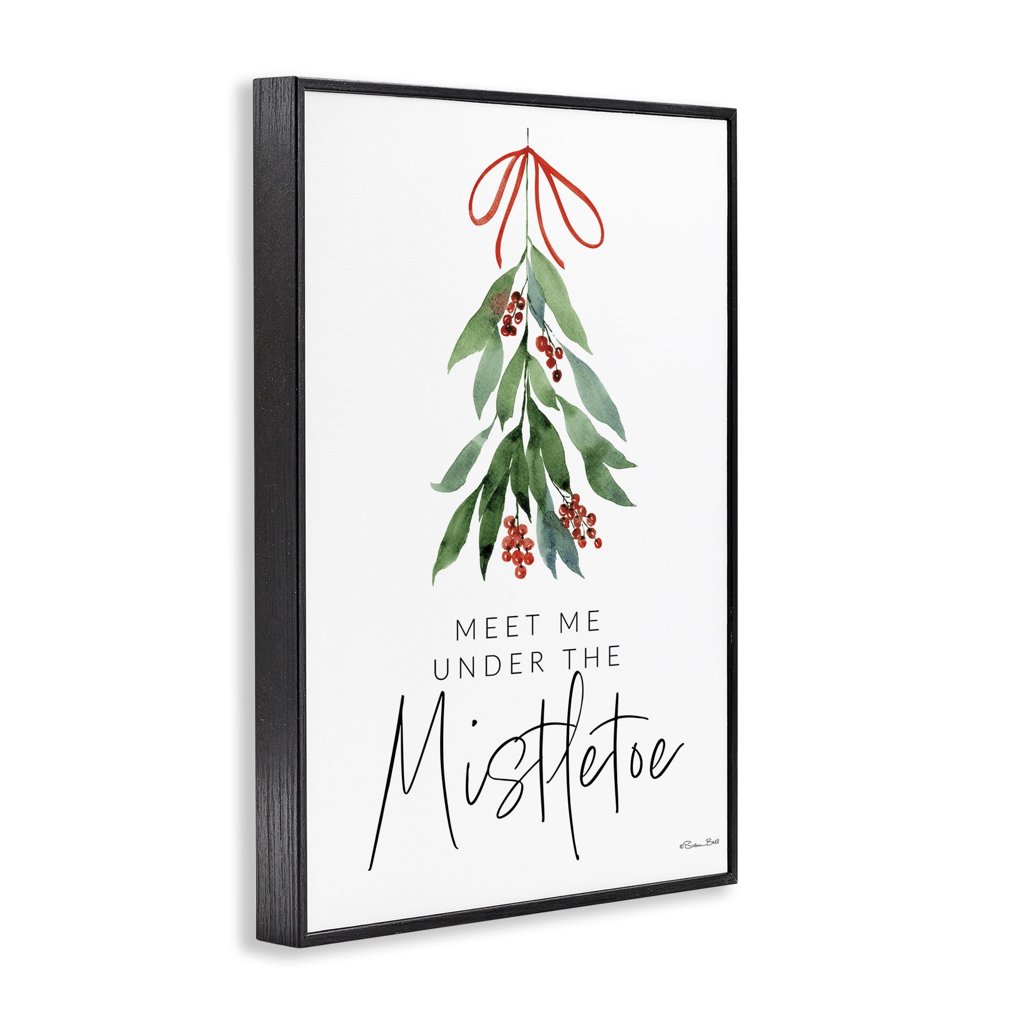 Stupell Industries Meet Me Under Mistletoe Holiday Painting Black Framed Art Print Wall Art, 12 x 18
