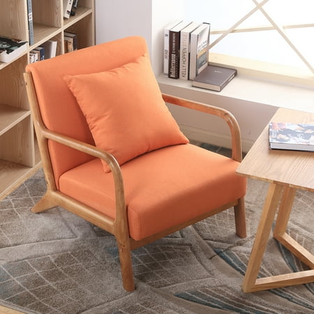 Hommoo Mid-Century Retro Accent Chairs, Modern Fabric Upholstered Wooden Lounge Armchair for Living Room Bedroom Reception Apartment Dorms,