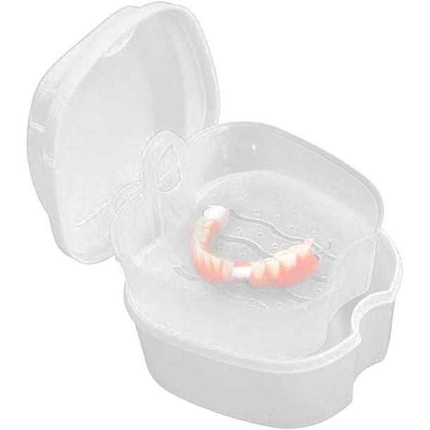 Estuche para baño para dentaduras postizas, caja para guardar dentaduras postizas con contenedor de red colgante, color blanco