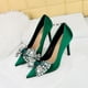 thumbnail image 4 of Zapatos de tacón puntiagudos de satén para mujer, de moda, para banquetes, con boca poco profunda, puntiagudos, con lazo de diamante, tacones altos clásicos, 4 of 5