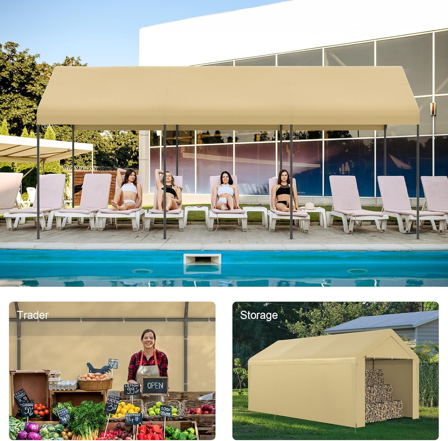 Phonjoroo Carport 10x20 Car Ports Heavy Duty Carports Portable Garage Car Canopy Tent Outdoor Car Shelter