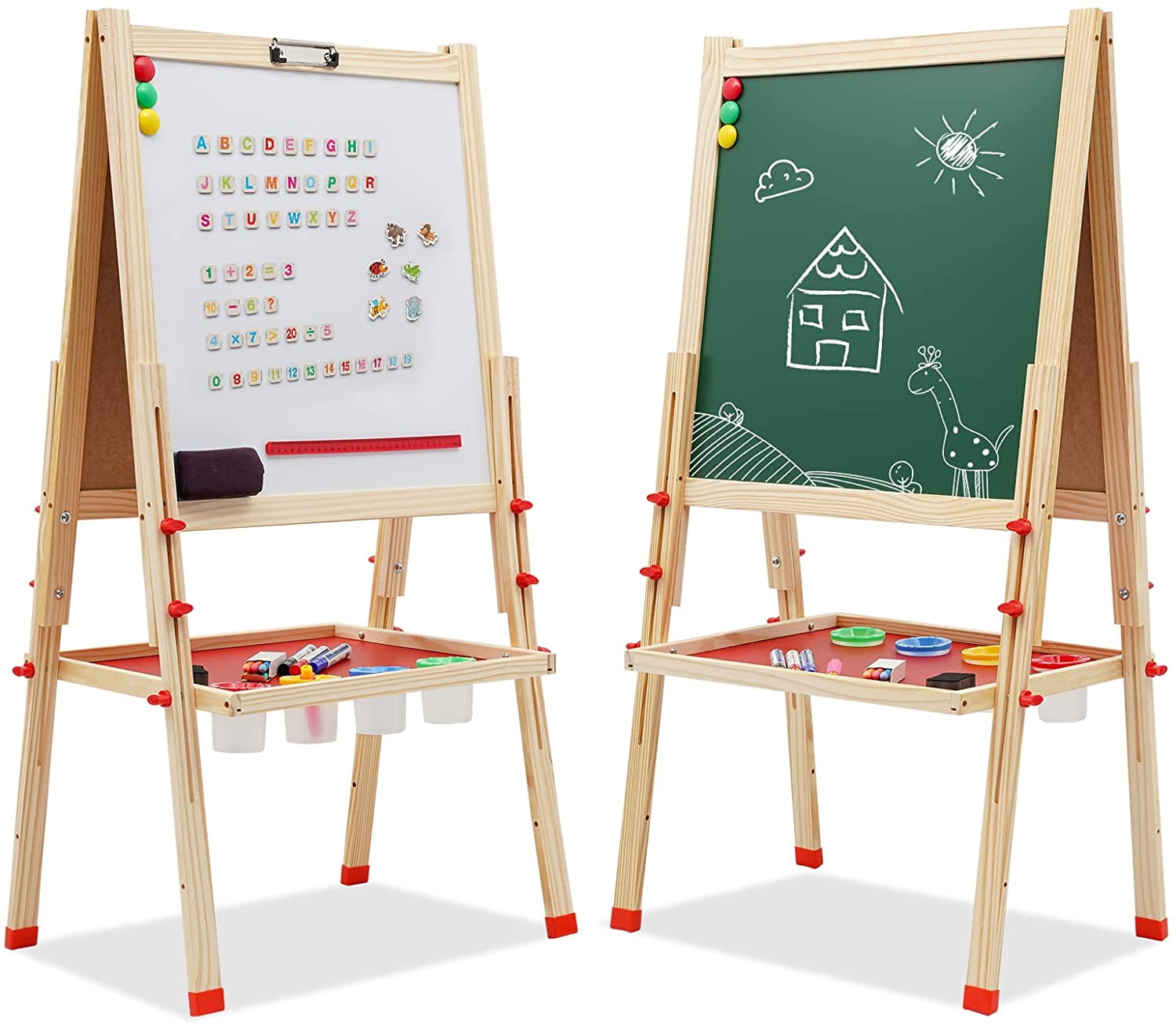Wooden Art Easel for Kids, Double Sided Kids Easel with Whiteboard