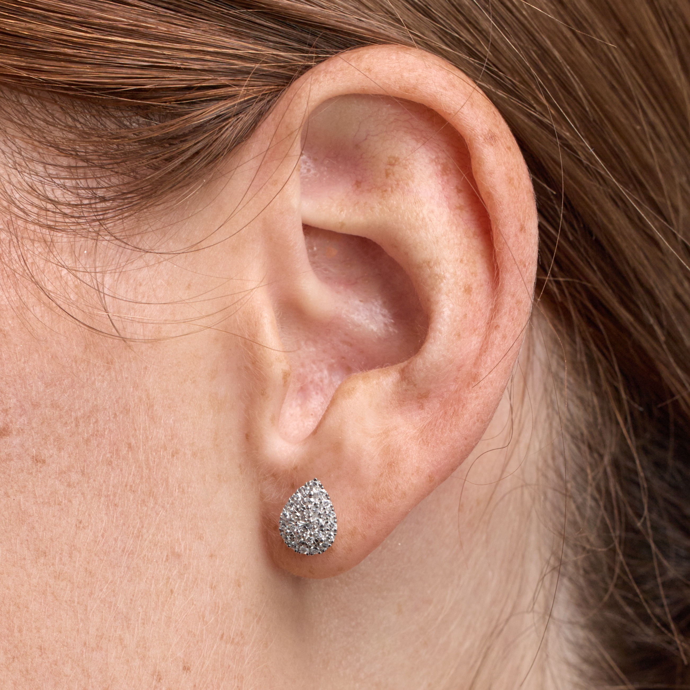 Unique Moments 1/3 Ct Round Lab Grown Pear Shape Stud Earring in Silver for Women (H-I, SI-I1)
