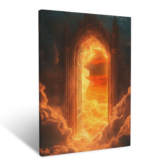 CozyNet A Depiction Of Heaven Gates Glowing Brightly In The Clouds Wall Art Prints With Frame Canvas Perfect for Living Room & Bedroom, Ready to Hang, Wall Decor 12"x16"