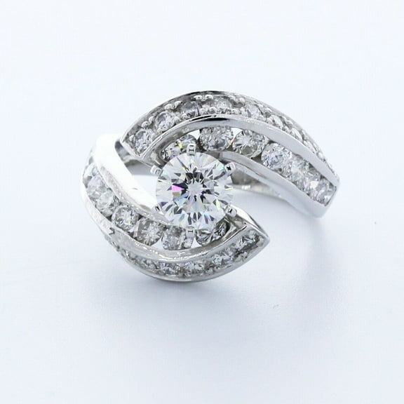 Unique Bypass Solitaire With Accent Ring 2.2 Ct Round Diamond 14K White Gold Over