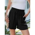 thumbnail image 2 of Women'S Solid Color Lace Trim Drawstring Shorts Black L, 2 of 6