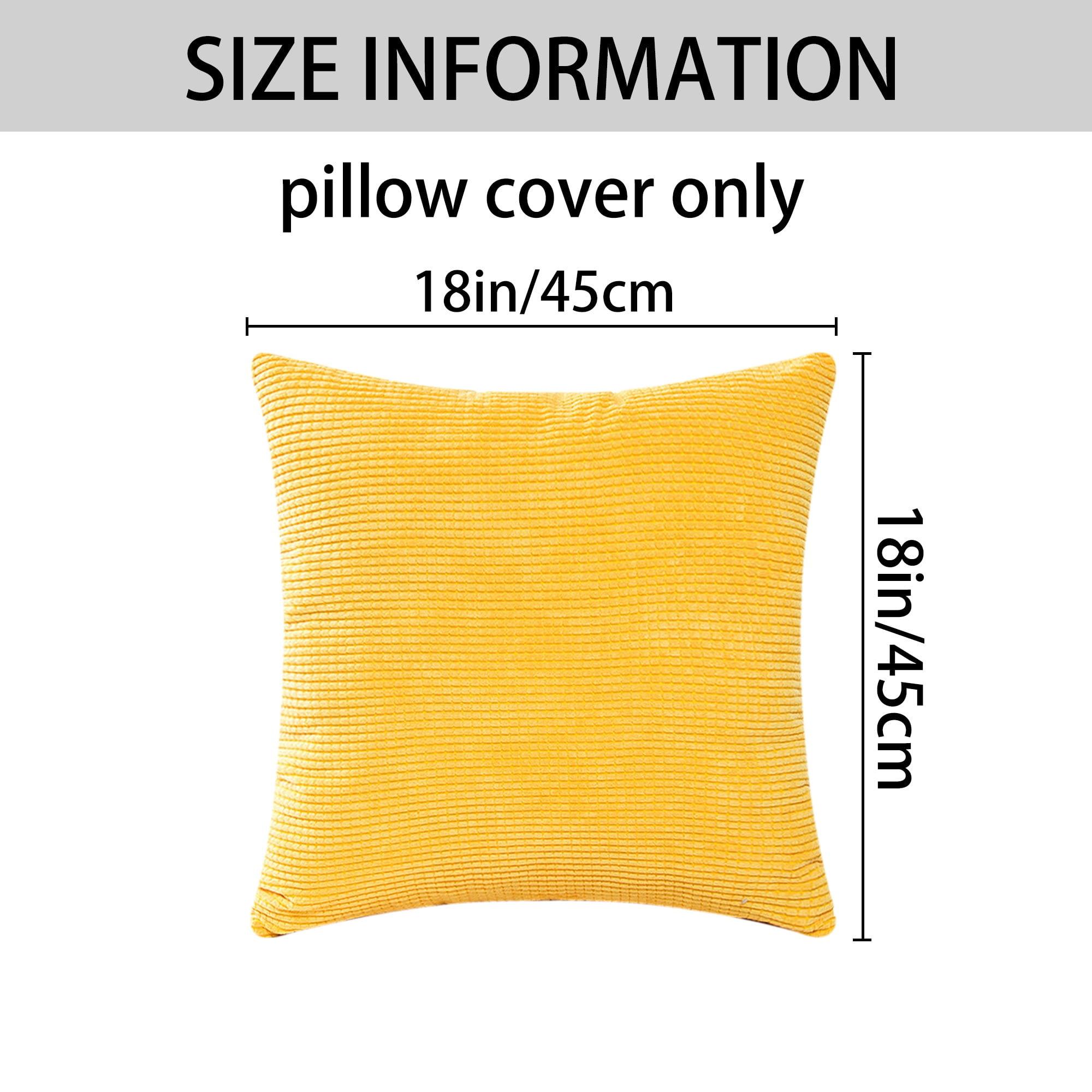 Unique Bargains 2 Pcs Corduroy Classical Soft Solid Pillow Cover Yellow 18" x 18"