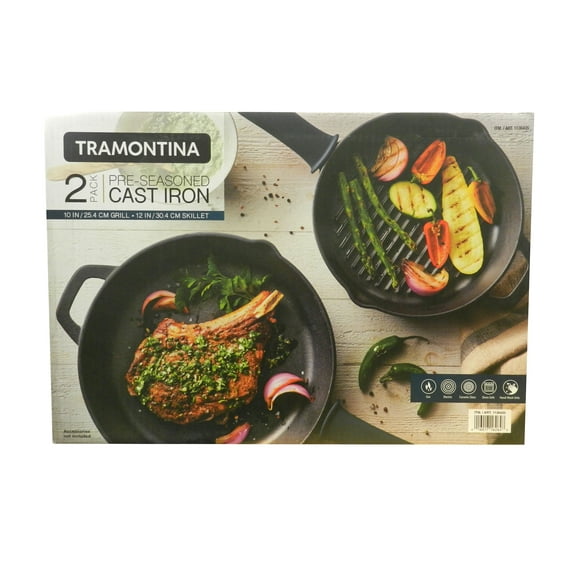Tramontina Pre-Seasoned Cast Iron Set 10" Grill & 12" Skillet