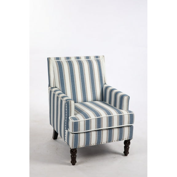 DIANJIE Upholstered Accent Chair, Vintage Armchair with Blue White Striped en Fabric and Nailhead Trim for Living Room