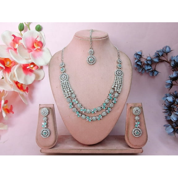 Parshwa Creations Exquisite Indian Bollywood Wedding & Bridal Wear Silver Plated Women's Kundan Jewelry Choker Necklace Set