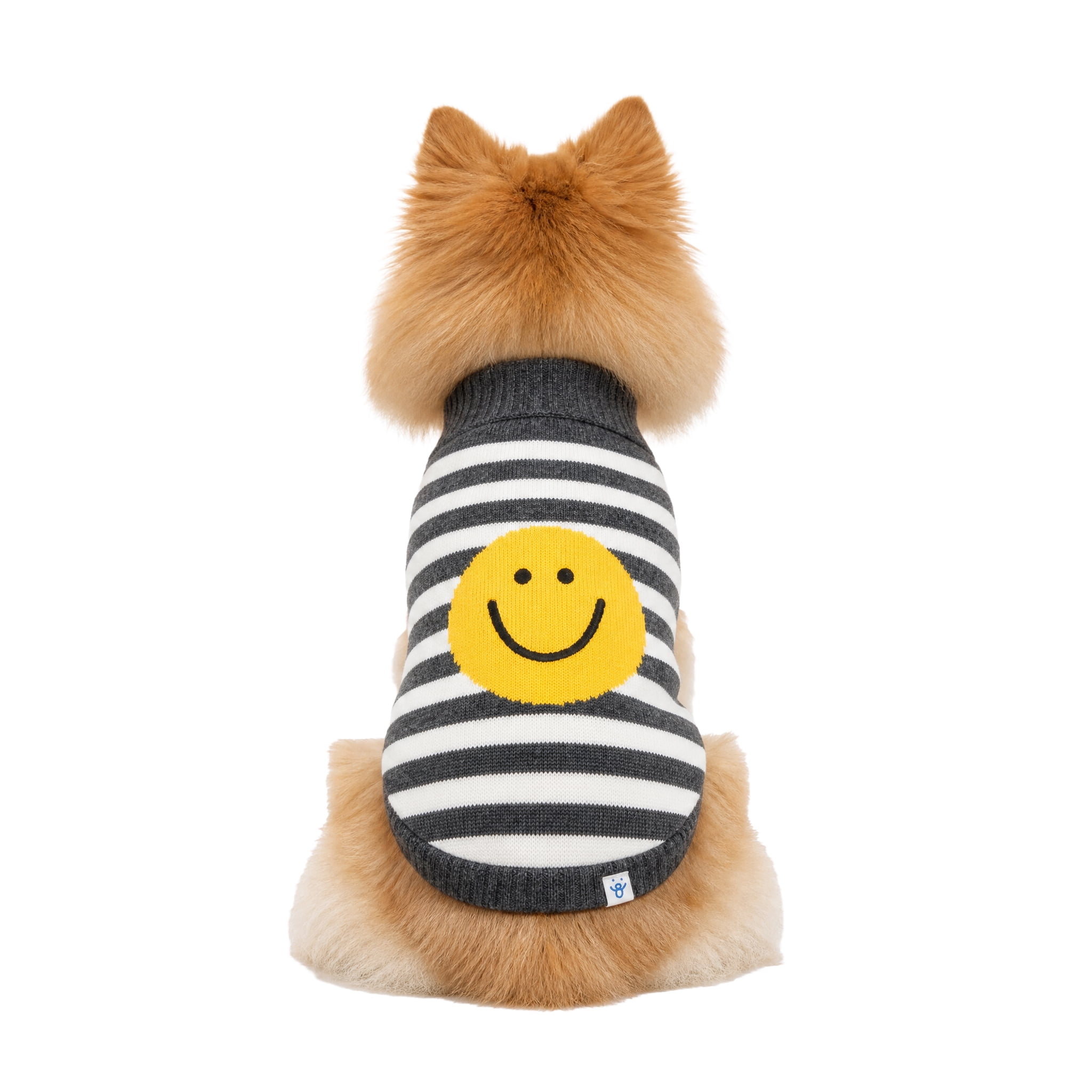 Oodles Smiley Face Striped Turtle Neck Fall Dog Sweater, Multicolored, Small
