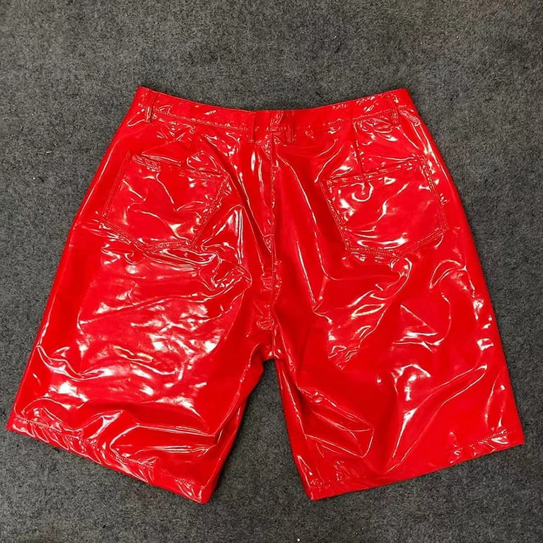 HAORUN Men Shiny Metallic Shorts Faux Leather Loose Fit HAORUN Men Shiny Metallic Shorts Faux Leather Loose Fit