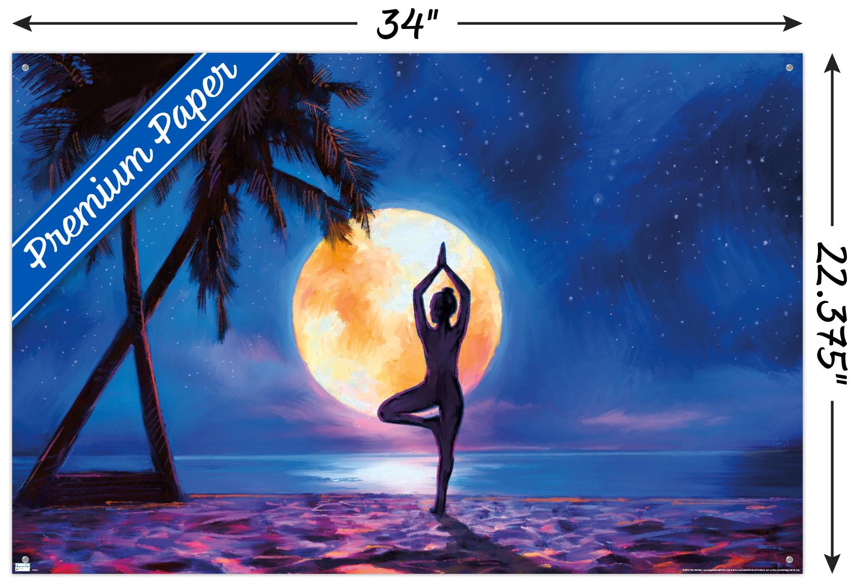 PD Moreno - Fine Art - Yoga Moonlight Beach Wall Poster with Pushpins, 22.375" x 34"