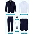 thumbnail image 4 of S.H. Churchill & Co 6-Piece Boy's Suit Set - Includes Suit Jacket, Dress Pants, Matching Vest, White Dress Shirt, Neck Tie & Bow Tie - Navy, 8, 4 of 7
