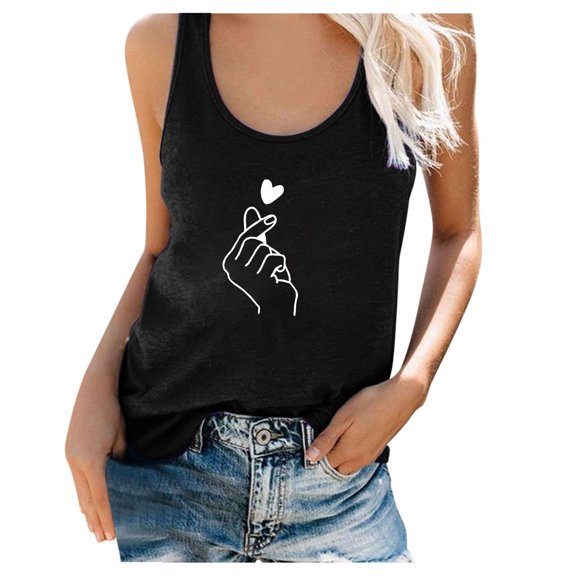IROINNID Women Casual Tank Tops Basic Print Round Neck Sleeveless Casual T-shirt Spring Saving