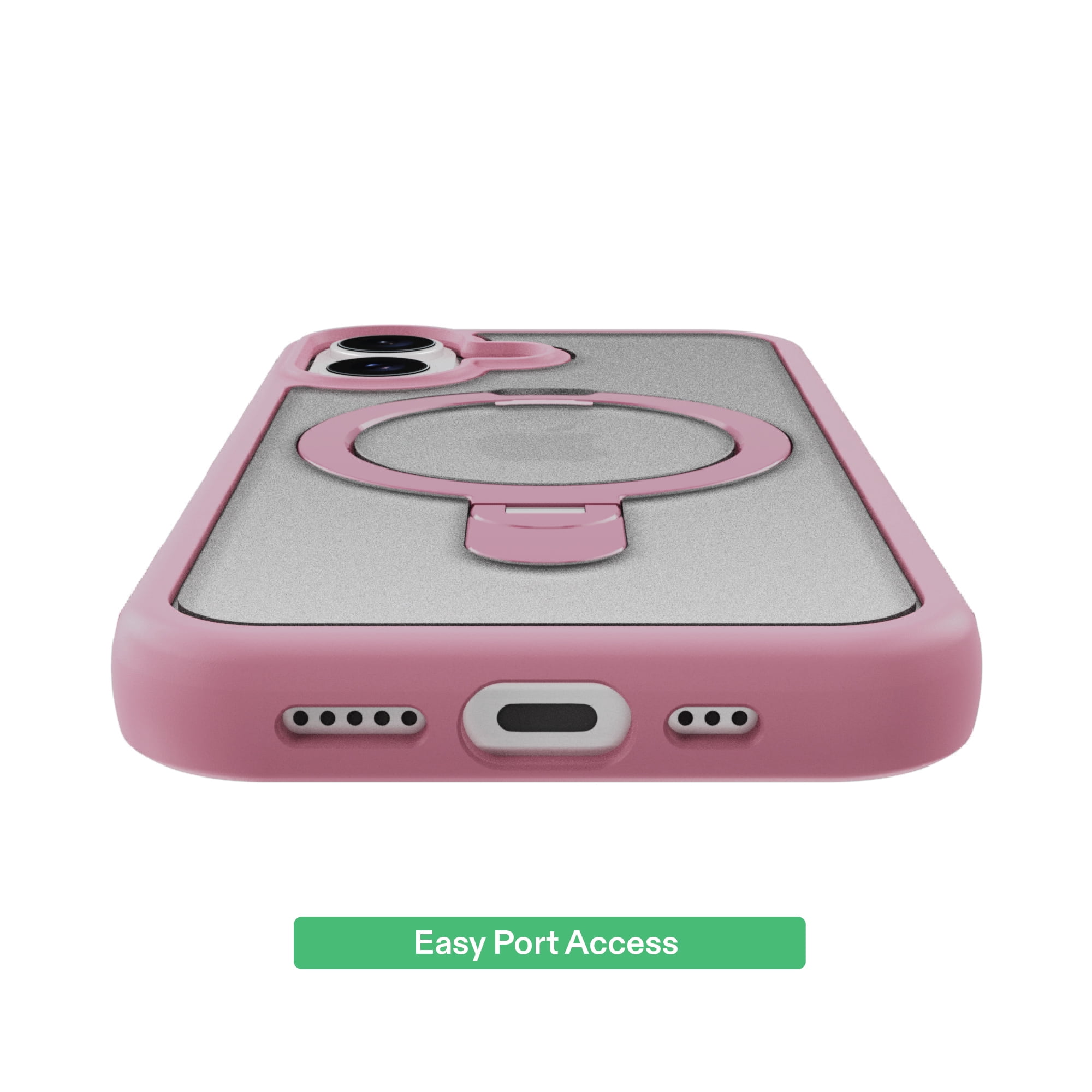 onn MagSafe Compatible Phone Case with Kickstand for iPhone 17 - Pink/Frosted Clear