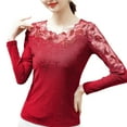 thumbnail image 5 of Women Tops Round Neck Long Sleeve Mesh Lace Embroidery Pullover Tops Solid Color Slim Fit Blouse Daily Wear, 5 of 8