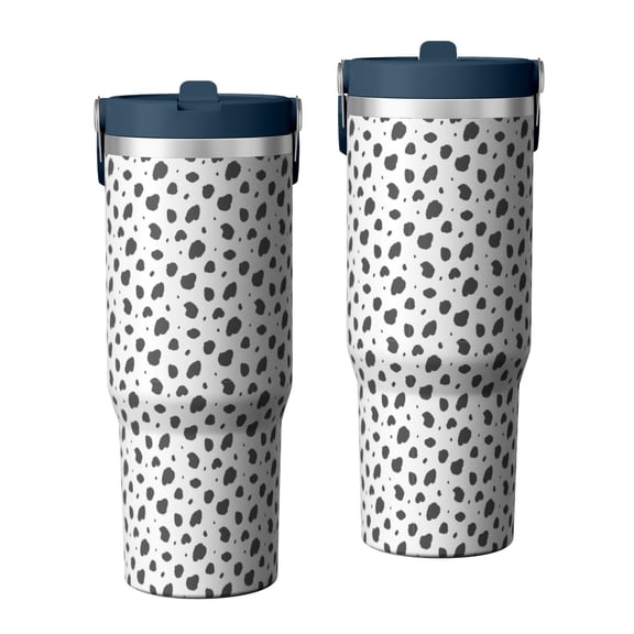 Leopard Print 30oz Handheld Travel Tumbler with Handle – Double Wall Stainless Steel Insulated Cup, Flip Straw Lid, Leak-Proof & BPA-Free for Hot and Cold Drinks – Durable Coffee & Juice Mug Black