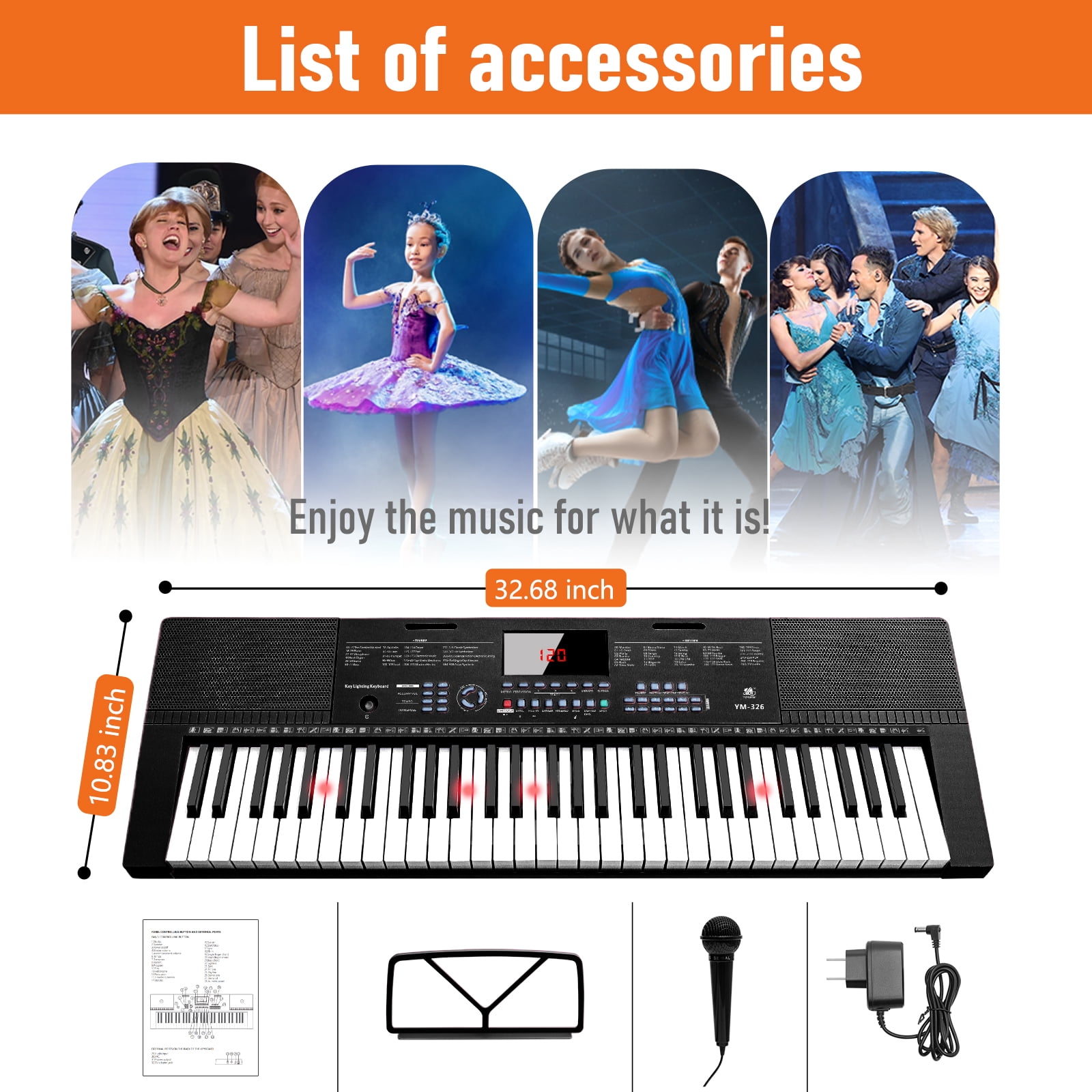 Hairycotar Upgraded 61-Key Piano Keyboard Set with Sheet Music Stand, Microphone, Auto Accompaniment, Metronome, Beginner Gift, Black