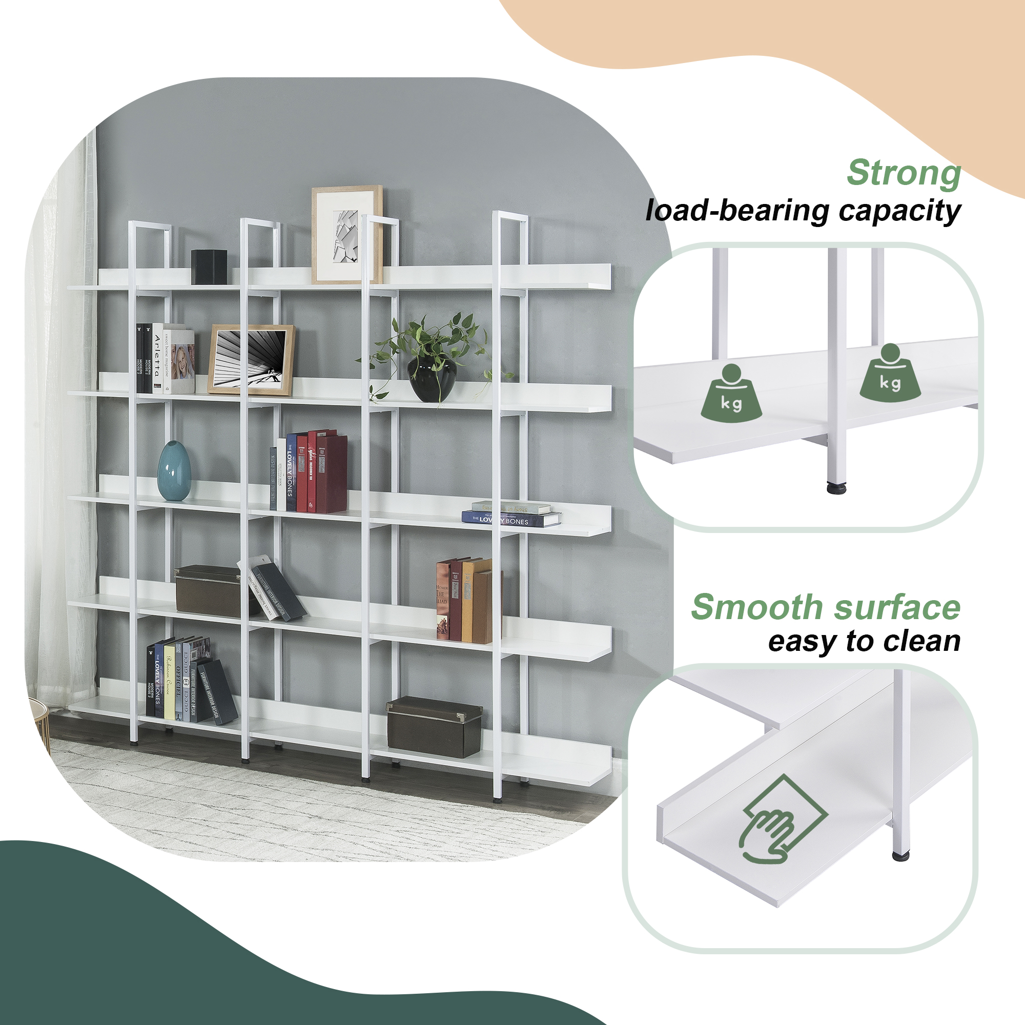 Wrightmaster Bookshelf, Ladder Shelf with Drawers, 5 Tier Tall Bookcase,  Modern Open Book Case for Bedroom, Living Room, Office, Natural in the  Freestanding Shelving Units department at