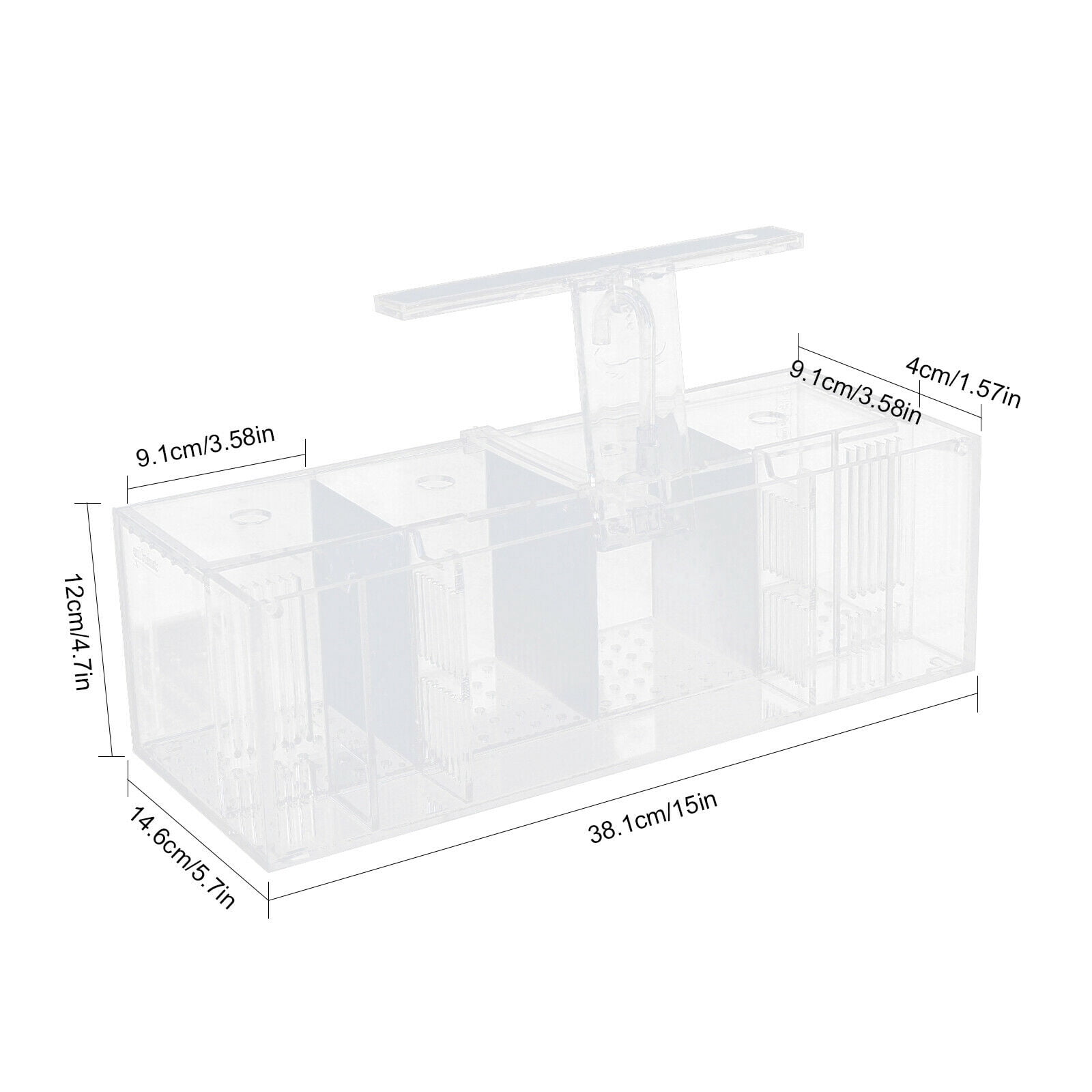 Acrylic Aquarium Transparent Isolation 4Grid Betta Fish Tank Water Pump+LED Lamp