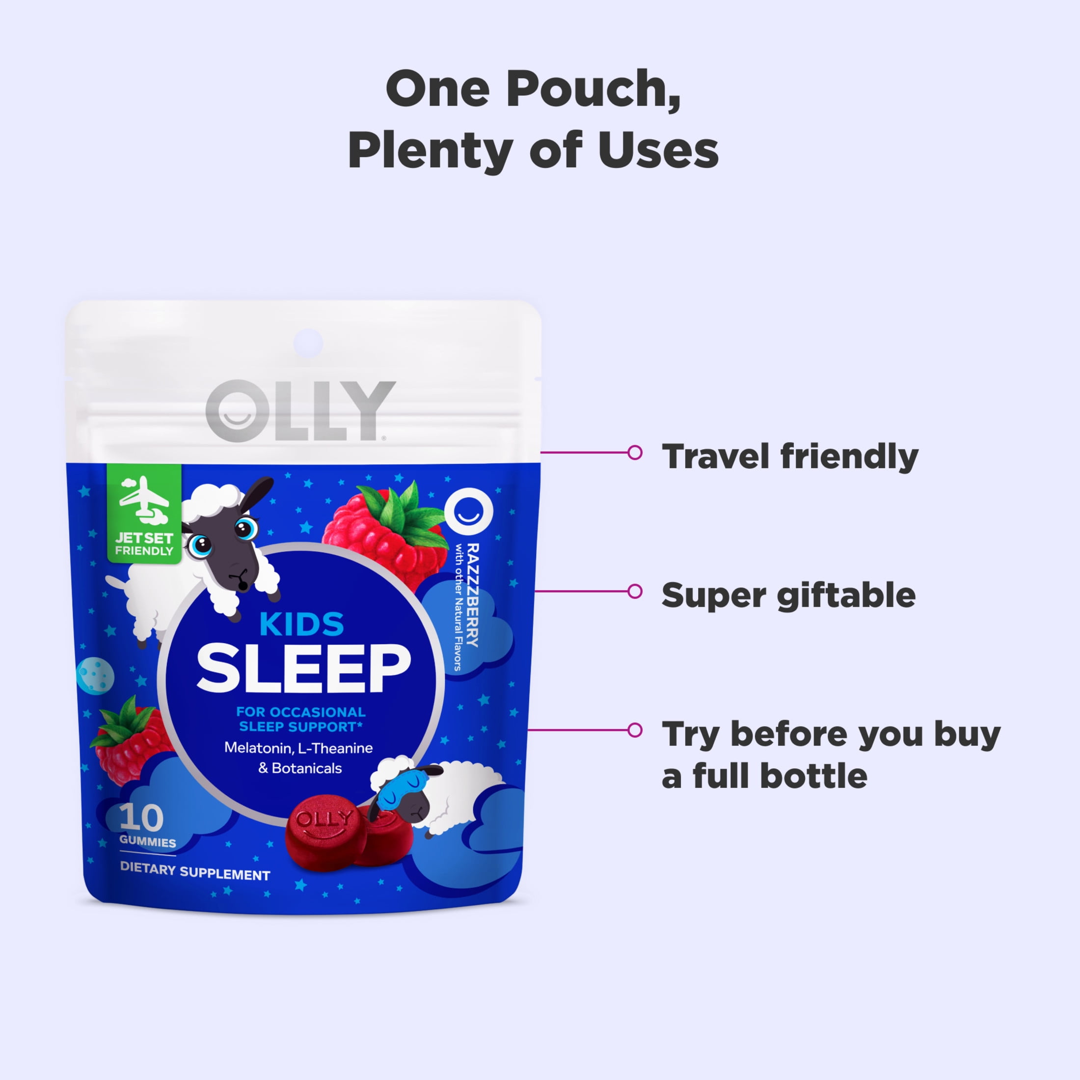 OLLY Kids Sleep Gummies Ages 4+, 1 mg Melatonin per 2 gummies serving, Occasional Sleep Support*, 10 Count